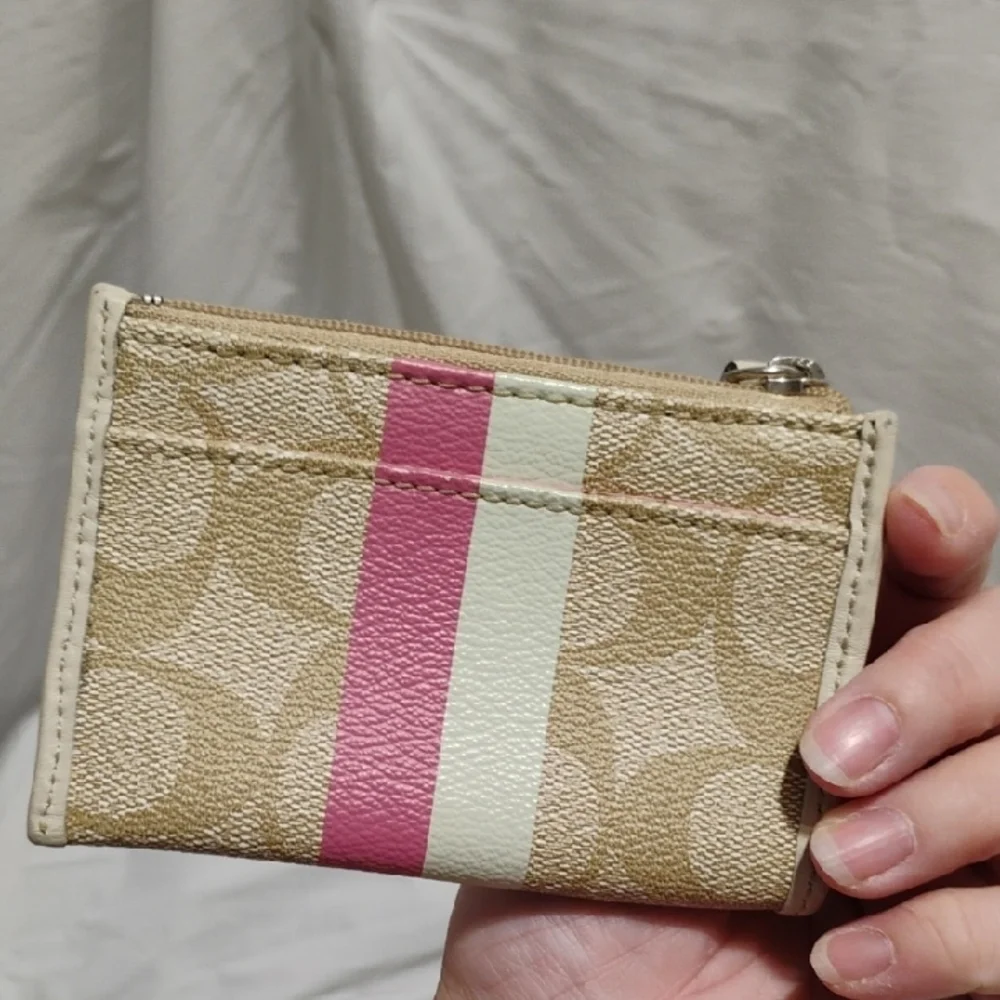 Auth Coach Tan/Pink Mini Y2k Shoulder Bag W Matching Wallet & Extender
